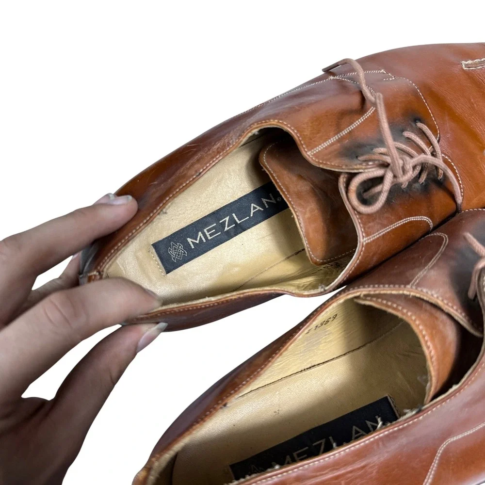 Mezlan Oxford Dress Shoes Mens 11.5 M Tan Leather Square Toe Lace Up Spain